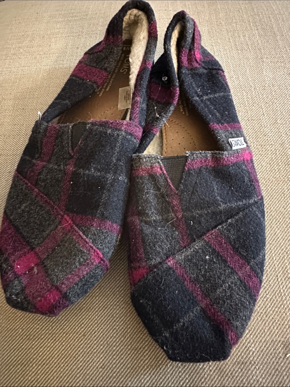 Toms Kids Plaid Slip-On Shoes in Black & Pink
